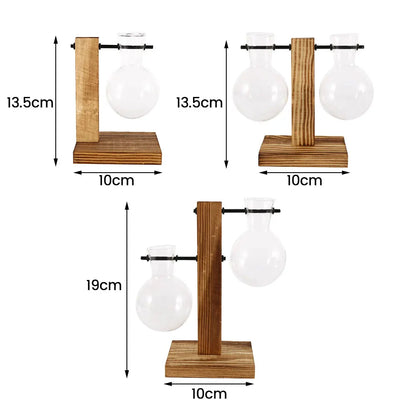 Glass Bulb Vase with Wooden Stand